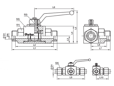 Stainless steel high pressure three-way ferrule ball valve